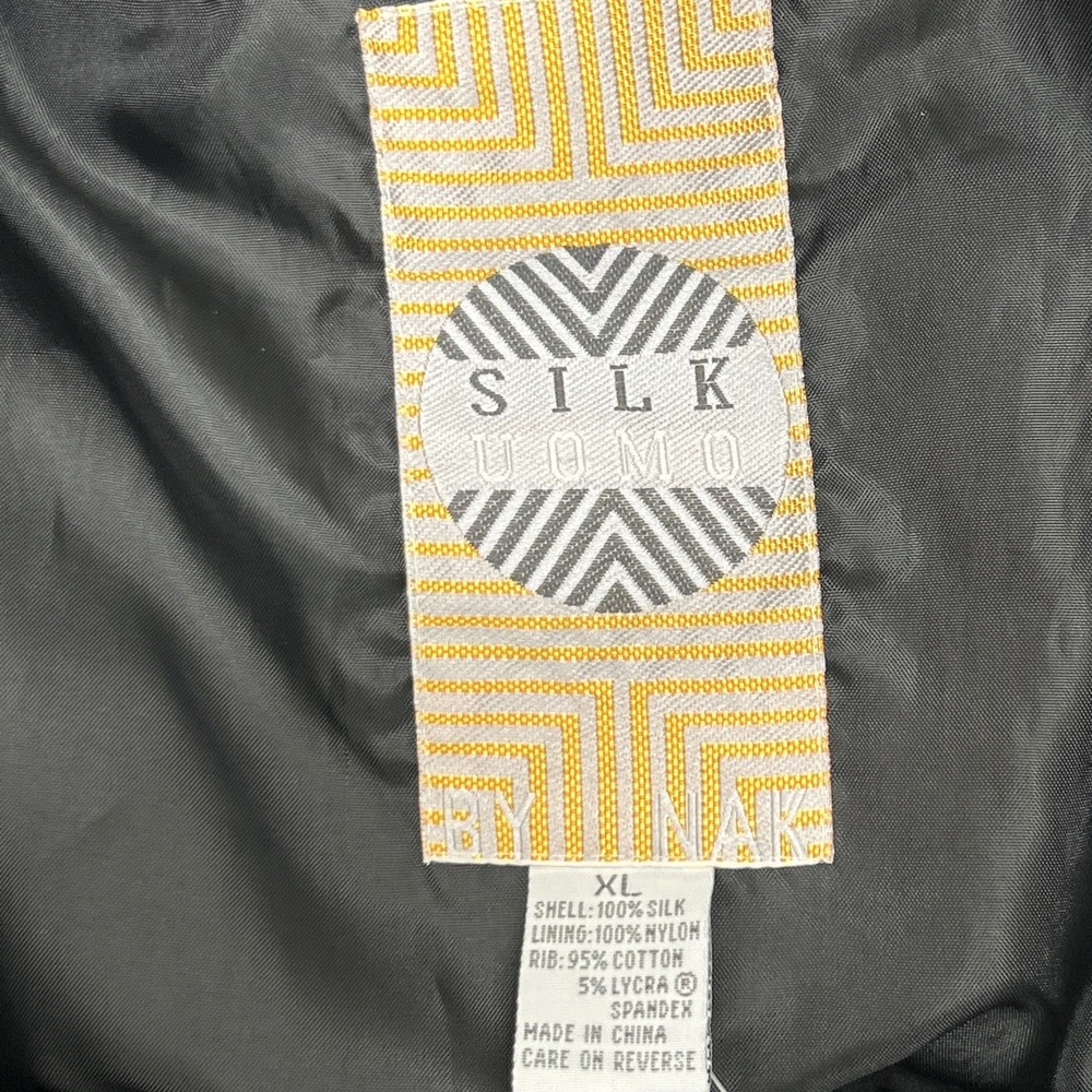 Vintage Silk Uomo Bomber Jacket Men Size XL Black Lightweight Full Zip NEW - Picture 3 of 8